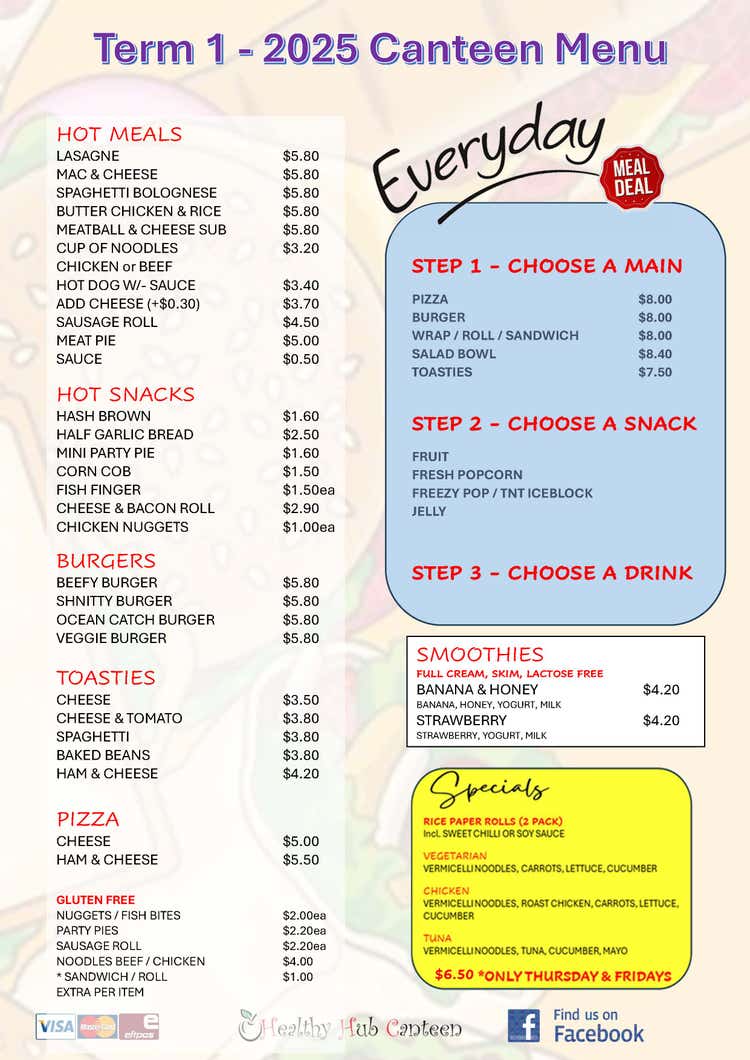 Image of school menu